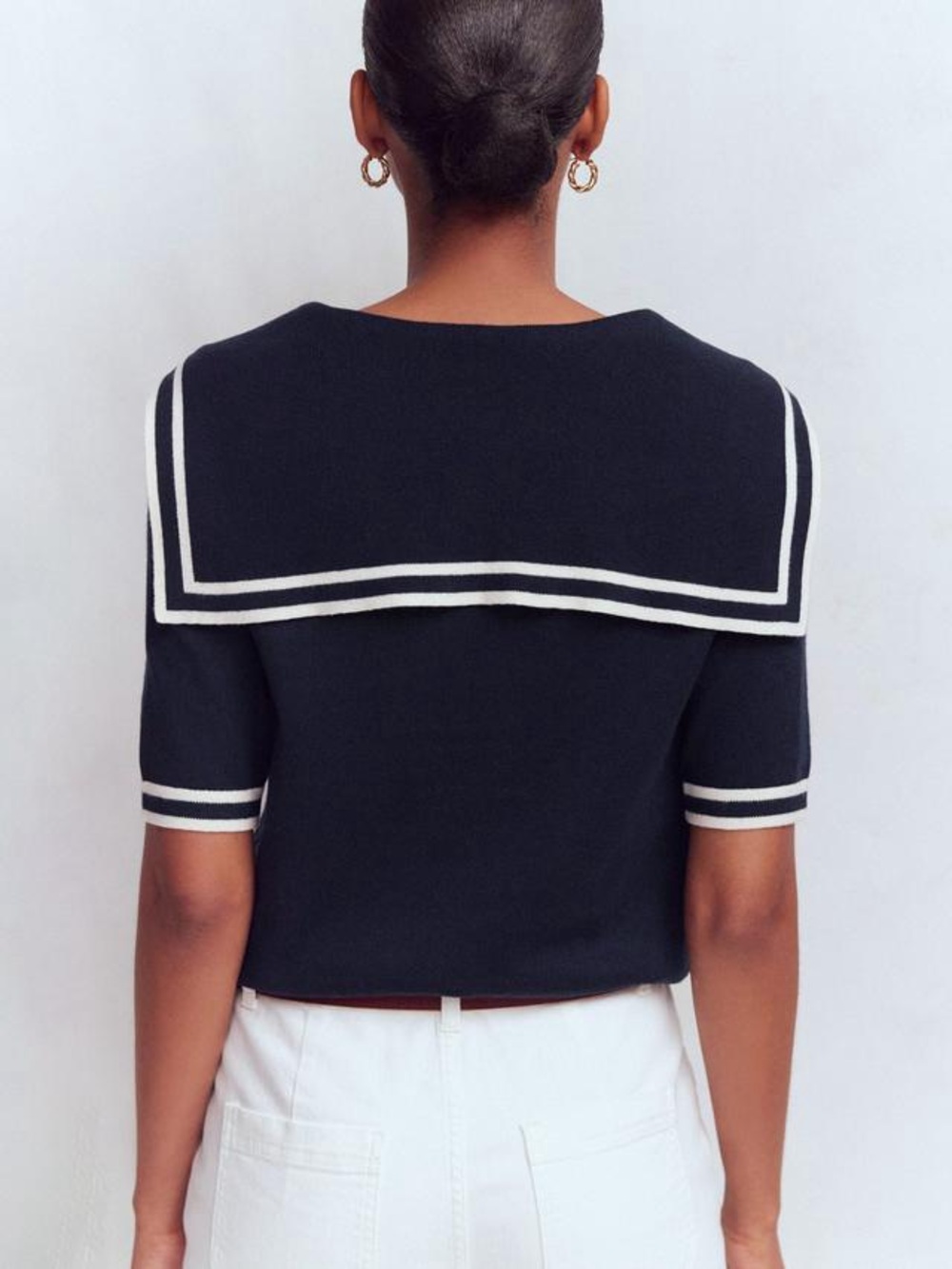 Boden Sailor Collar Sweater in Navy, Size Small - Picture 4 of 10